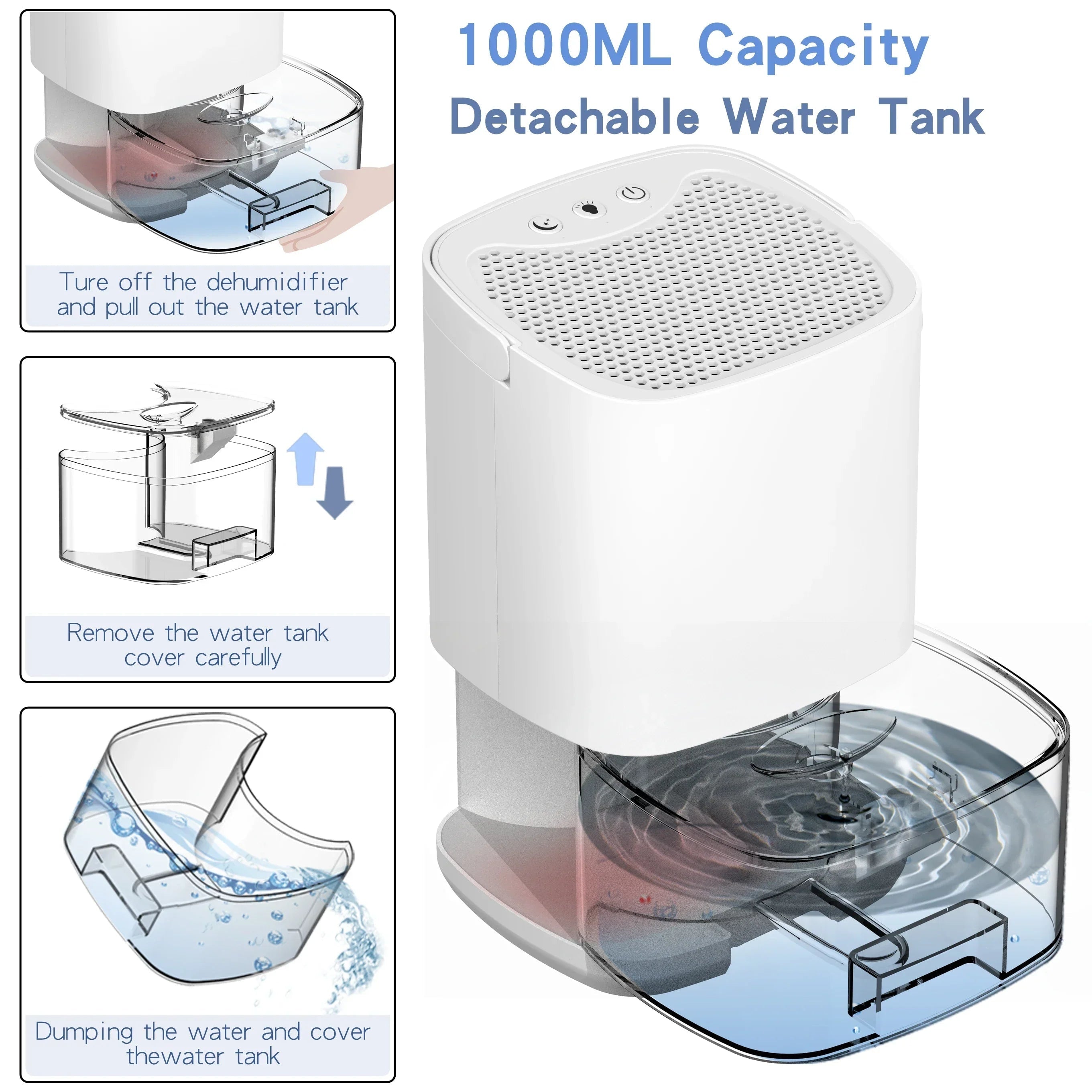 Small Dehumidifier for Bedroom and Room with 1000ml Tank Night Light and Quiet Operation - Image 6