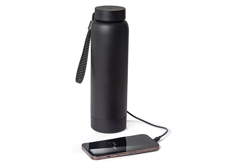Smart Stainless Steel Insulated Water Bottle with Detachable Wireless Power Bank and Wrist Strap - Image 1