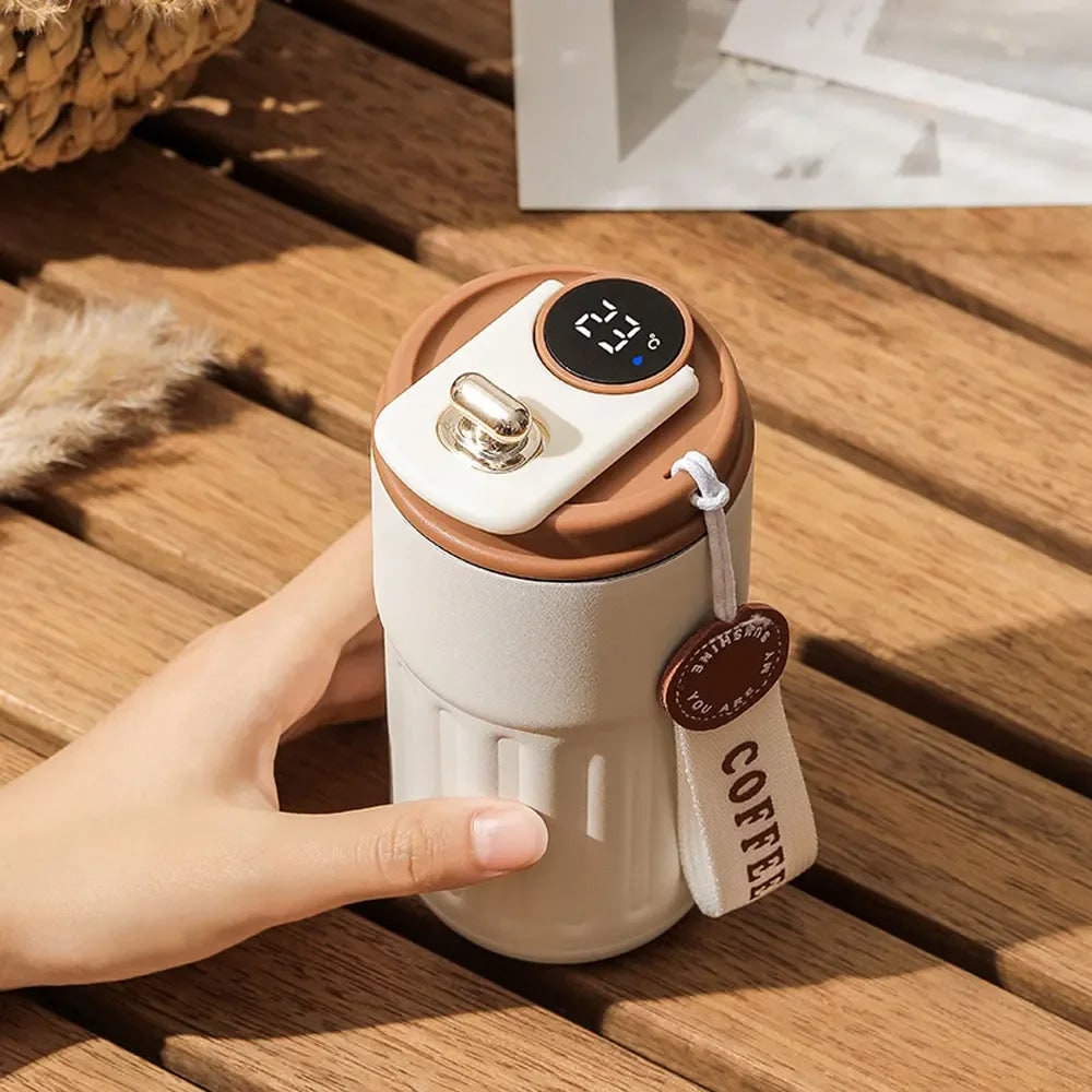 Smart Travel Mug with LED Temperature Display Insulated Stainless Steel Coffee with Handle - Image 1