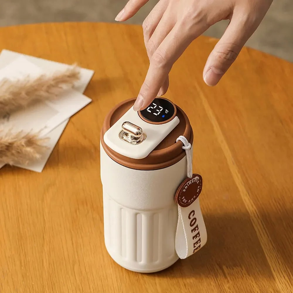 Smart Travel Mug with LED Temperature Display Insulated Stainless Steel Coffee with Handle - Image 2