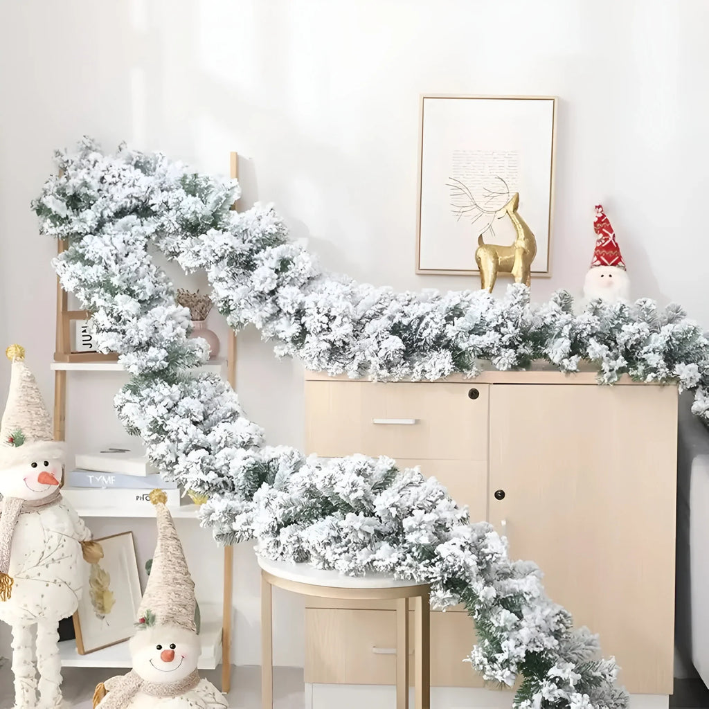 Snow-Flocked Artificial Christmas Garland for Stairs and Fireplace Mantel - Image 1