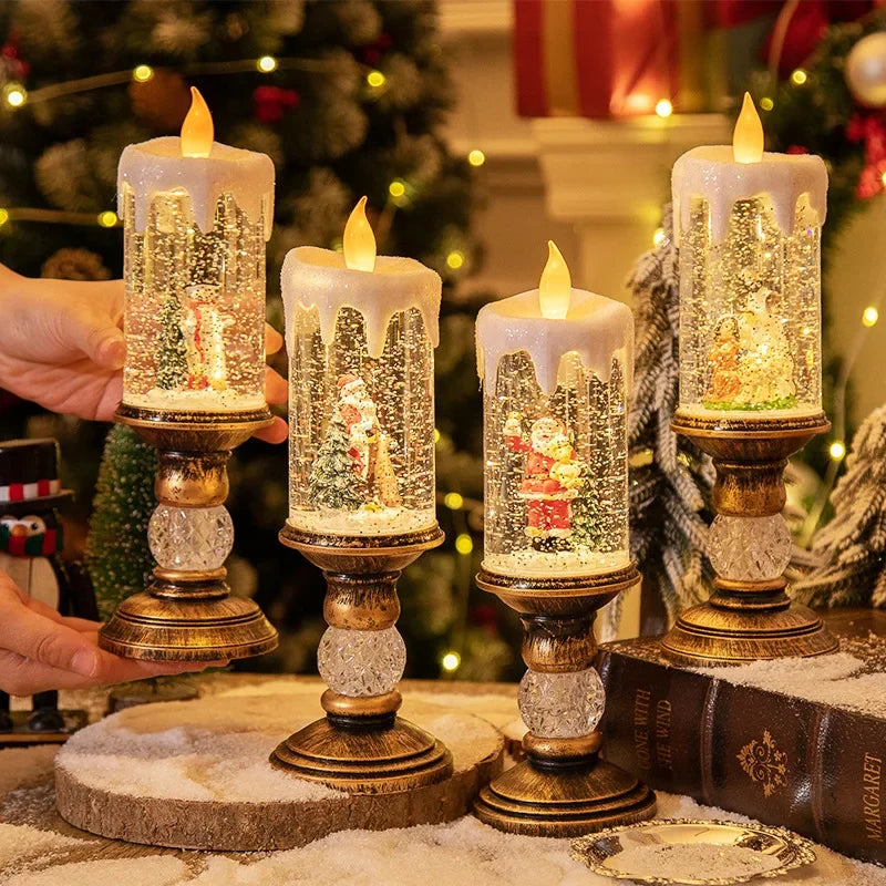 Snow Globe LED Christmas Candle with Battery Operated Light and Glitter Effects - Image 1