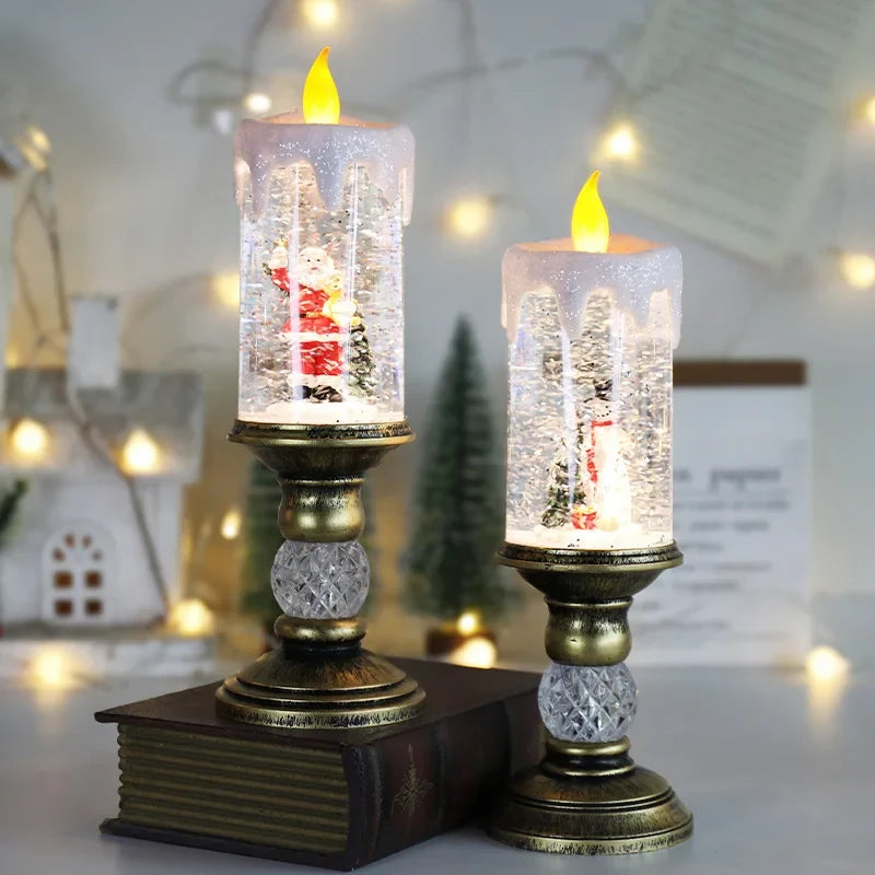 Snow Globe LED Christmas Candle with Battery Operated Light and Glitter Effects - Image 4