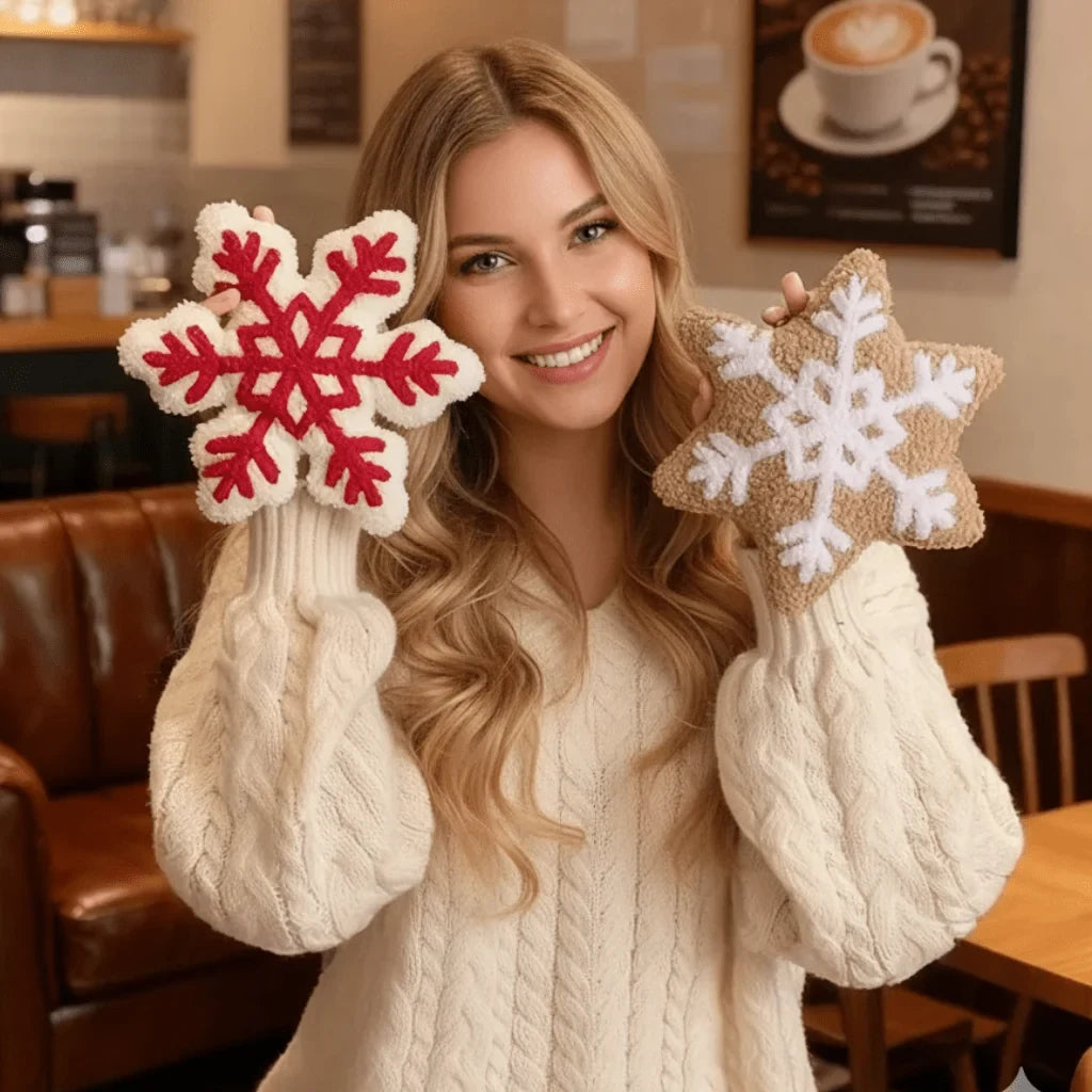 Snowflake Throw Pillow with Plush Sherpa Fabric and Tufted Pattern for Winter Decor - Image 3