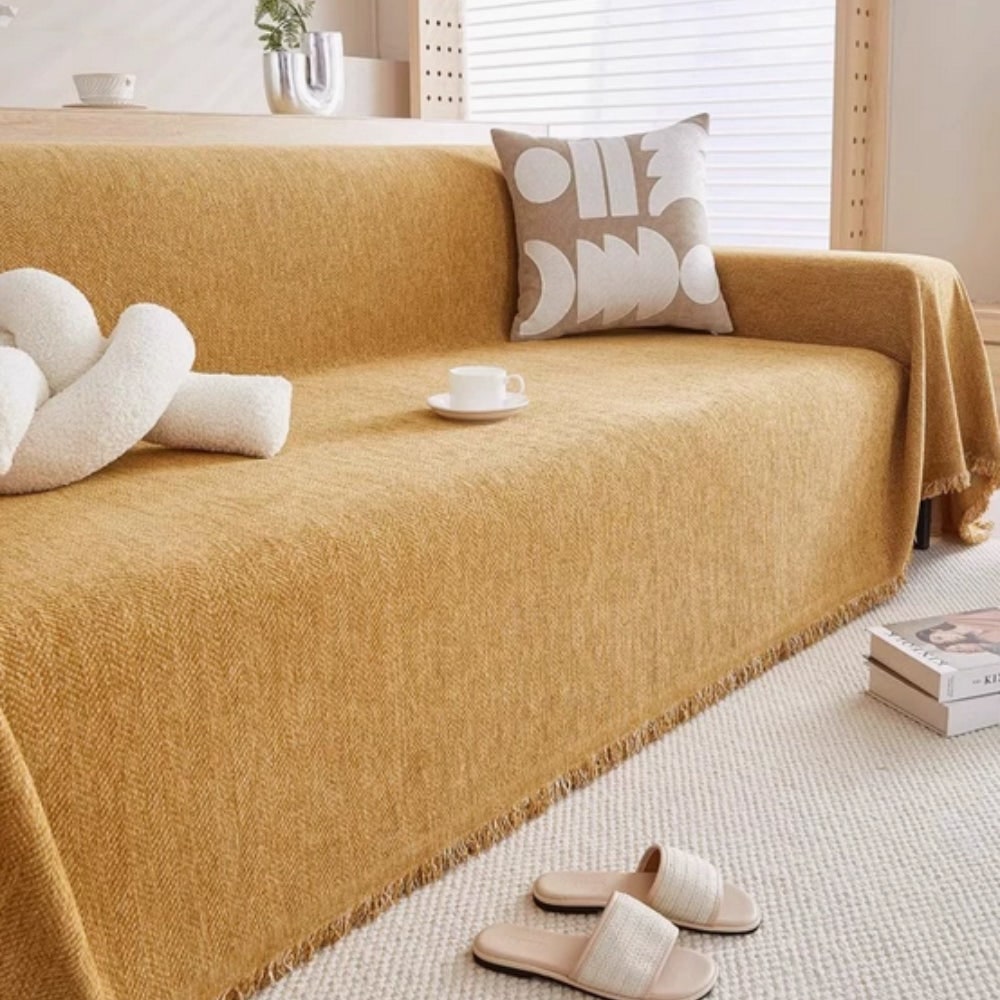 Sofa Couch Cover Throw with Woven Herringbone Chenille and Fringe - Image 5