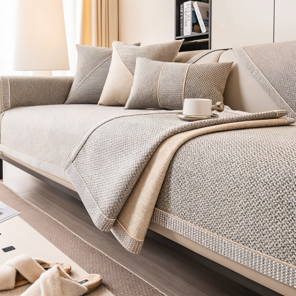 Sofa Couch Cover with Non-Slip Backing and Textured Woven Seat Protector - Image 1