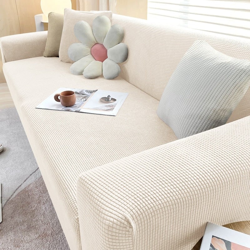 Sofa Cover Fitted Slipcovers with Elastic Stretchable Waffle Knit and Machine Washable Protection - Image 1