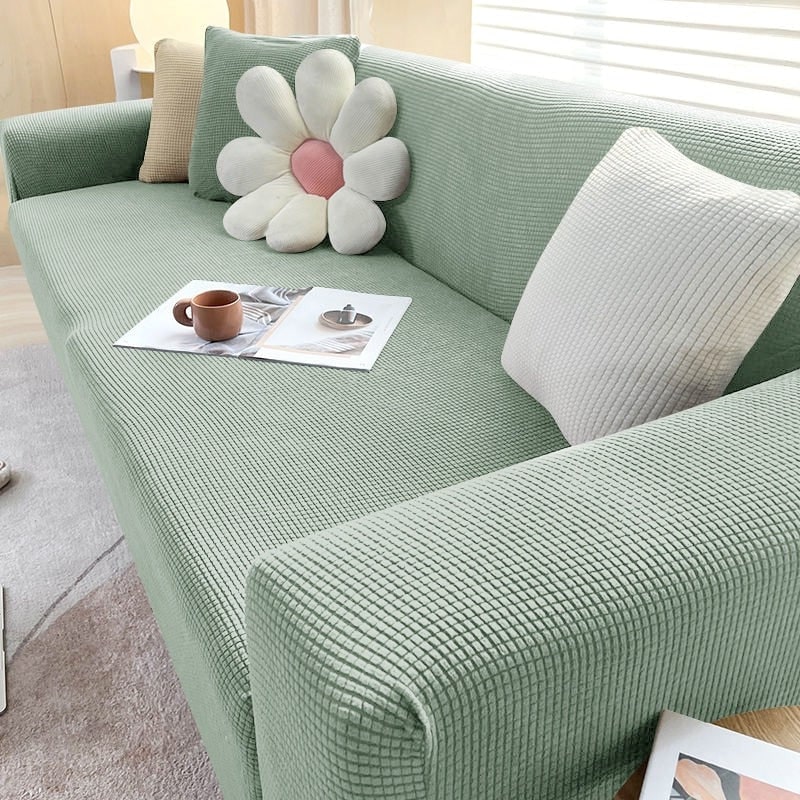Sofa Cover Fitted Slipcovers with Elastic Stretchable Waffle Knit and Machine Washable Protection - Image 5