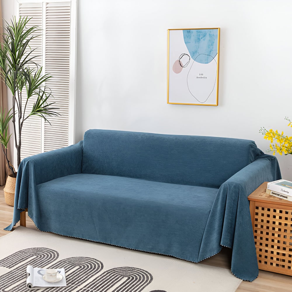 Sofa Throw Blanket Couch Cover Water Resistant Velvet Textured Stitched Edge Waterproof - Image 1
