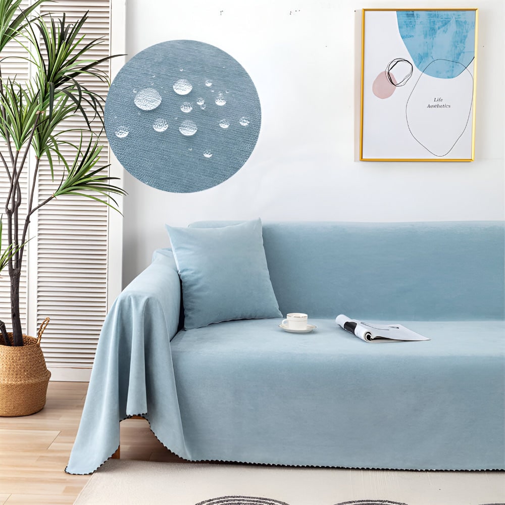 Sofa Throw Blanket Couch Cover Water Resistant Velvet Textured Stitched Edge Waterproof - Image 12