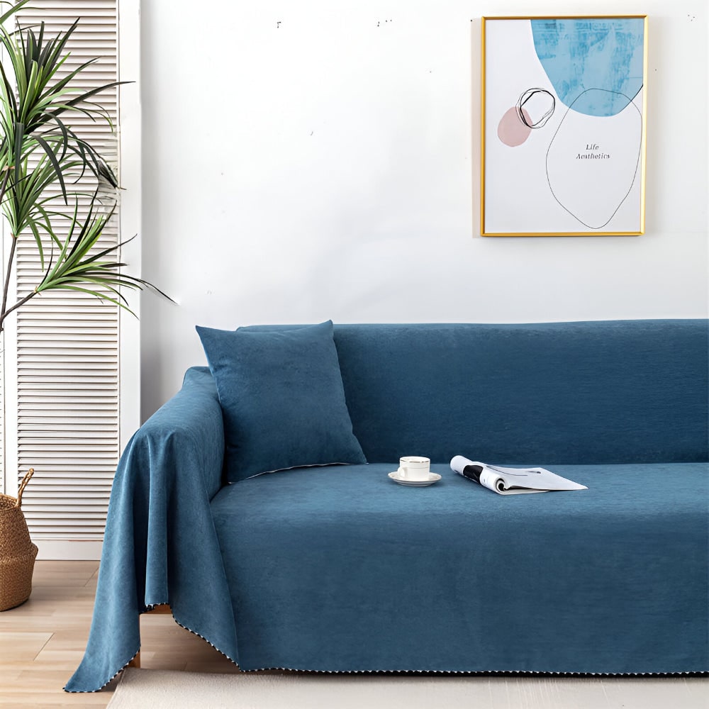 Sofa Throw Blanket Couch Cover Water Resistant Velvet Textured Stitched Edge Waterproof - Image 2