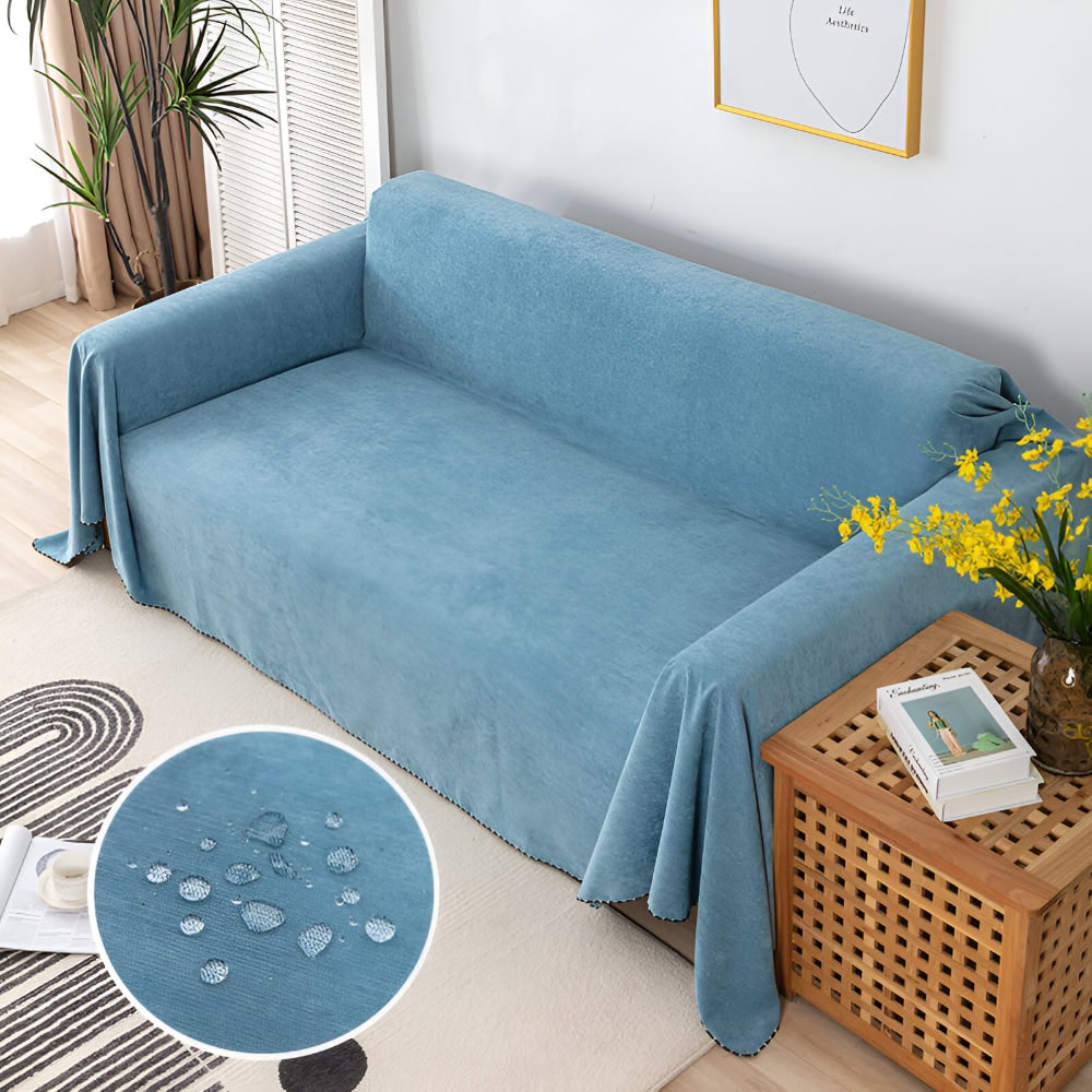 Sofa Throw Blanket Couch Cover Water Resistant Velvet Textured Stitched Edge Waterproof - Image 4