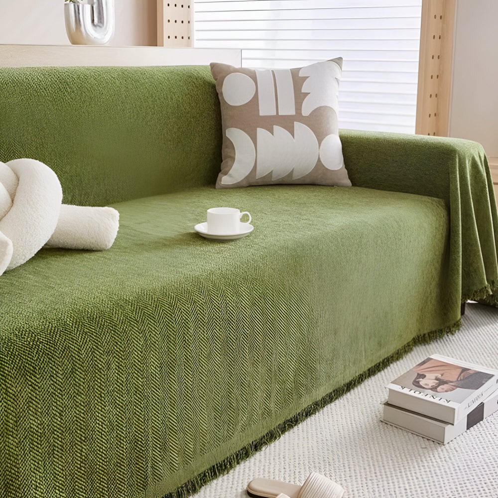 Sofa Throw Blanket Couch Cover Woven Herringbone Textured Fringed Tassel Furniture - Image 2