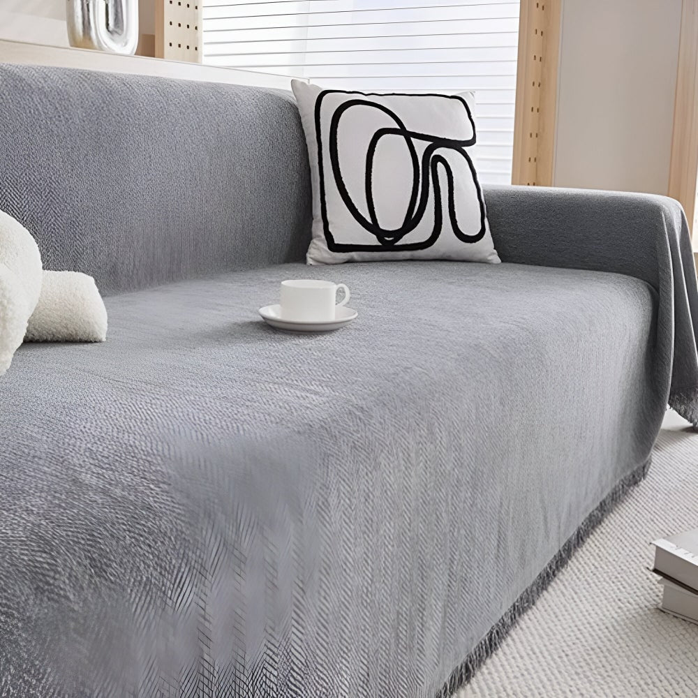 Sofa Throw Blanket Couch Cover Woven Herringbone Textured Fringed Tassel Furniture - Image 4