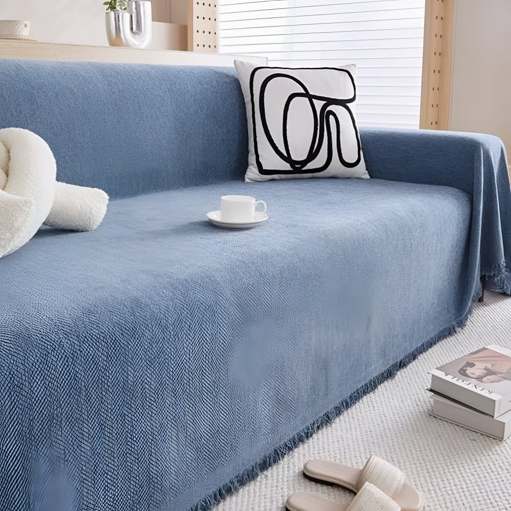 Sofa Throw Blanket Couch Cover Woven Herringbone Textured Fringed Tassel Furniture - Image 5
