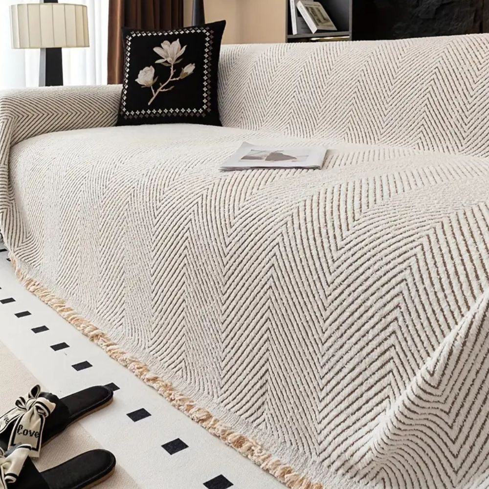 Sofa Throw Blanket Couch Herringbone Fringed Woven Textured Cover - Image 6