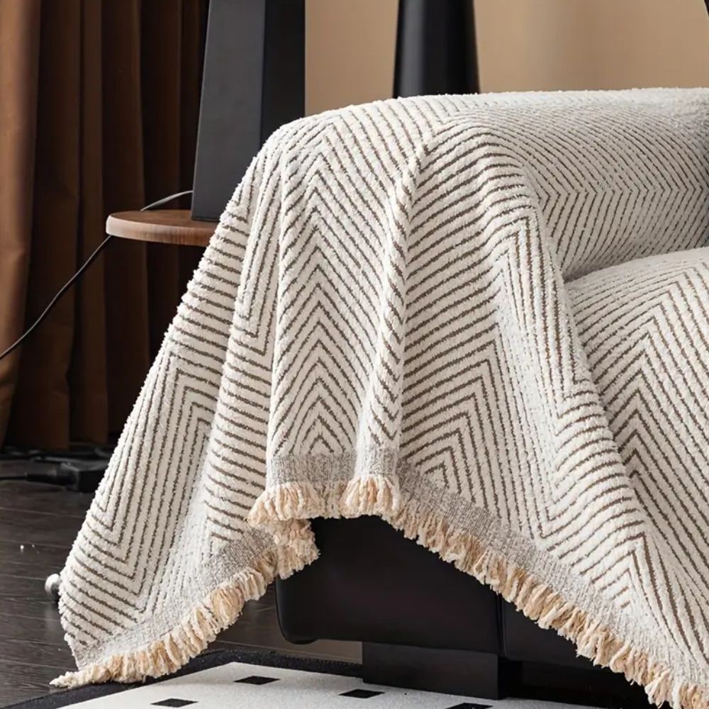 Sofa Throw Blanket Couch Herringbone Fringed Woven Textured Cover - Image 8
