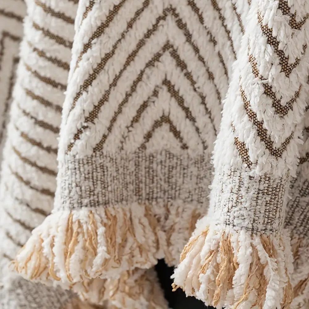 Sofa Throw Blanket Couch Herringbone Fringed Woven Textured Cover - Image 9