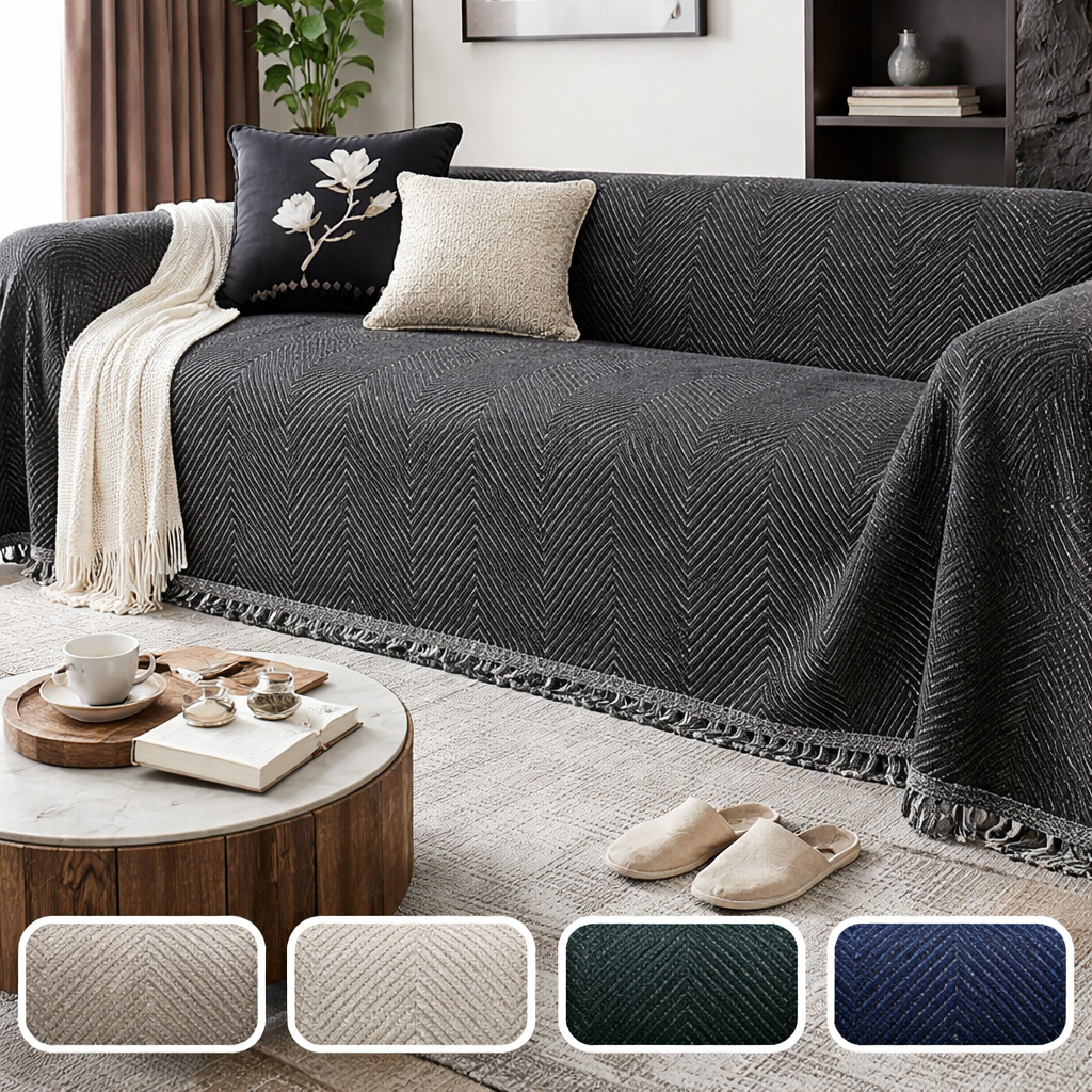 Sofa Throw Blanket Couch Herringbone Woven Fringed Tassel Decorative Cover - Image 2