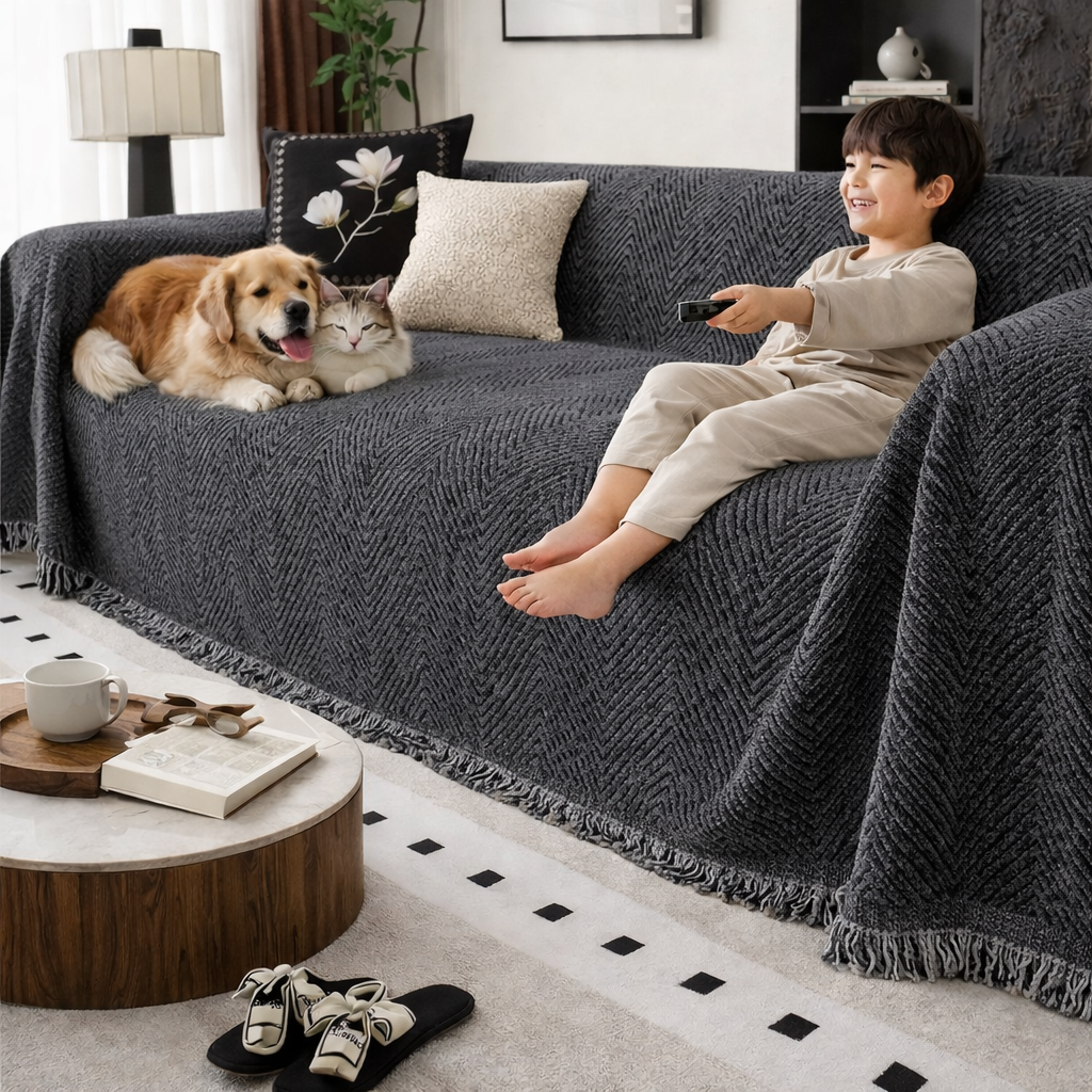 Sofa Throw Blanket Couch Herringbone Woven Fringed Tassel Decorative Cover - Image 3