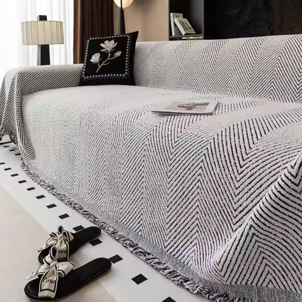 Sofa Throw Blanket Couch Herringbone Woven Fringed Tassel Decorative Cover - Image 4