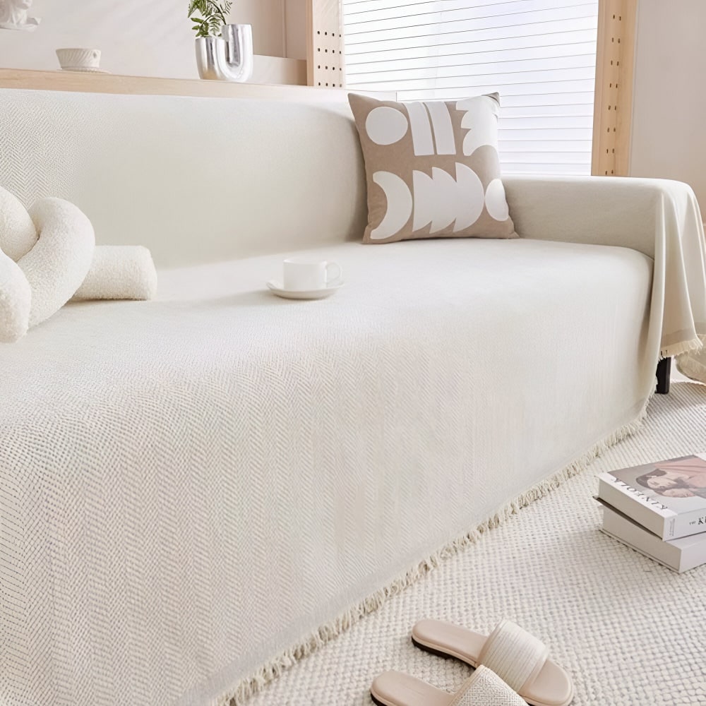 Sofa Throw Blanket Couch Woven Textured Fringed Herringbone Cover - Image 7