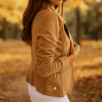 Chic Women's Leather Jacket with Zip and Button Details - Effortless Style and Comfort