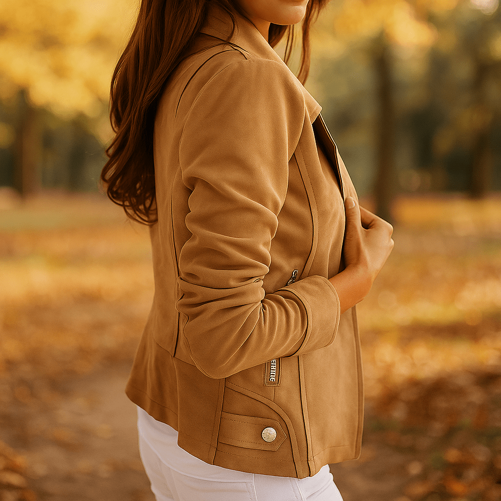 Chic Women's Leather Jacket with Zip and Button Details - Effortless Style and Comfort