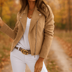 Chic Women's Leather Jacket with Zip and Button Details - Effortless Style and Comfort