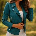 Chic Women's Leather Jacket with Zip and Button Details - Effortless Style and Comfort
