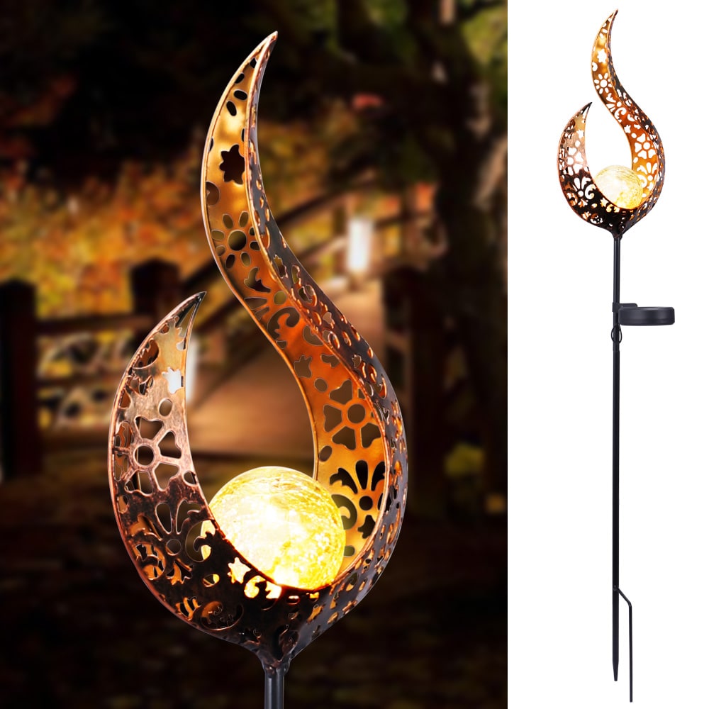 Solar Garden Lights Outdoor Pathway with Crackled Glass Globe and Metal Stake Exterior - Image 3