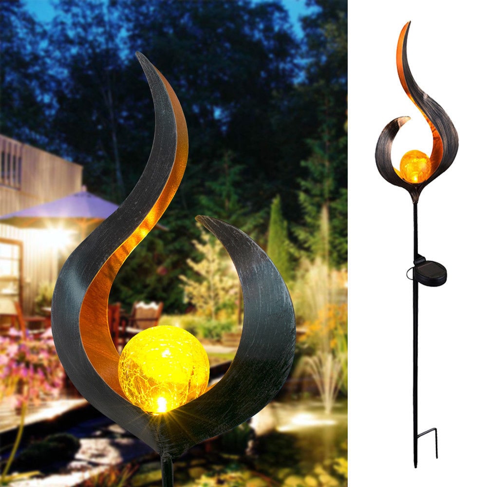Solar Garden Lights Outdoor Pathway with Crackled Glass Globe and Metal Stake Exterior - Image 4