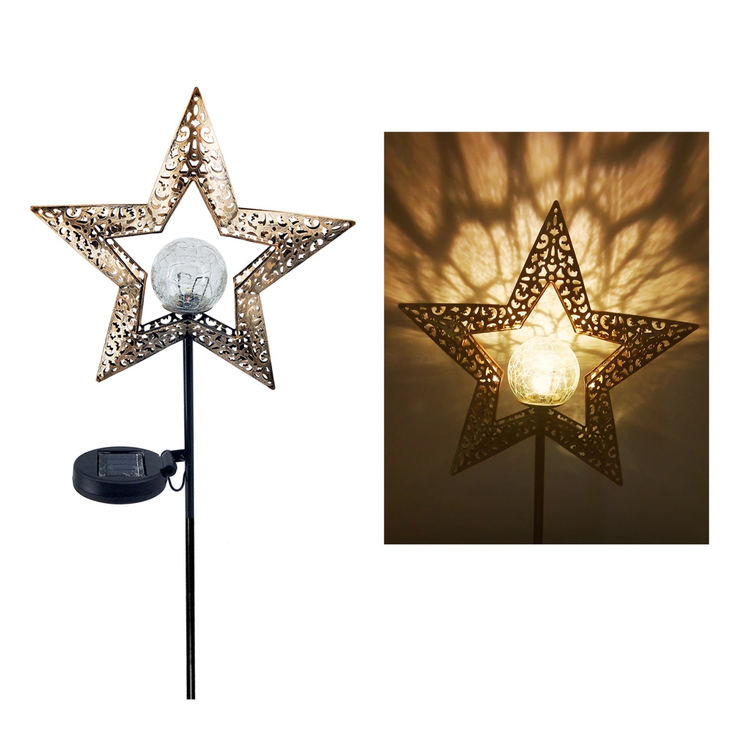 Solar Garden Lights Outdoor Pathway with Crackled Glass Globe and Metal Stake Exterior - Image 6