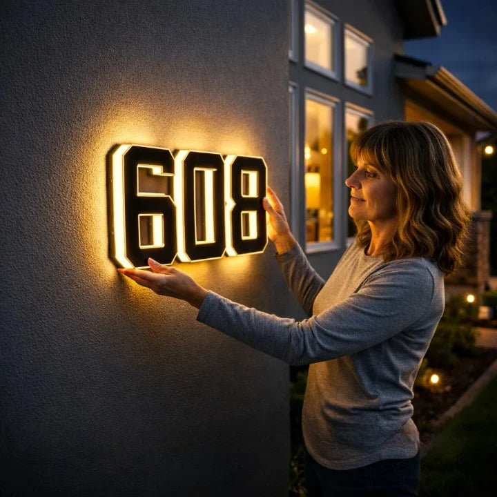 Solar House Numbers with Automatic LED Backlit Lighting and Integrated Panel - Image 1