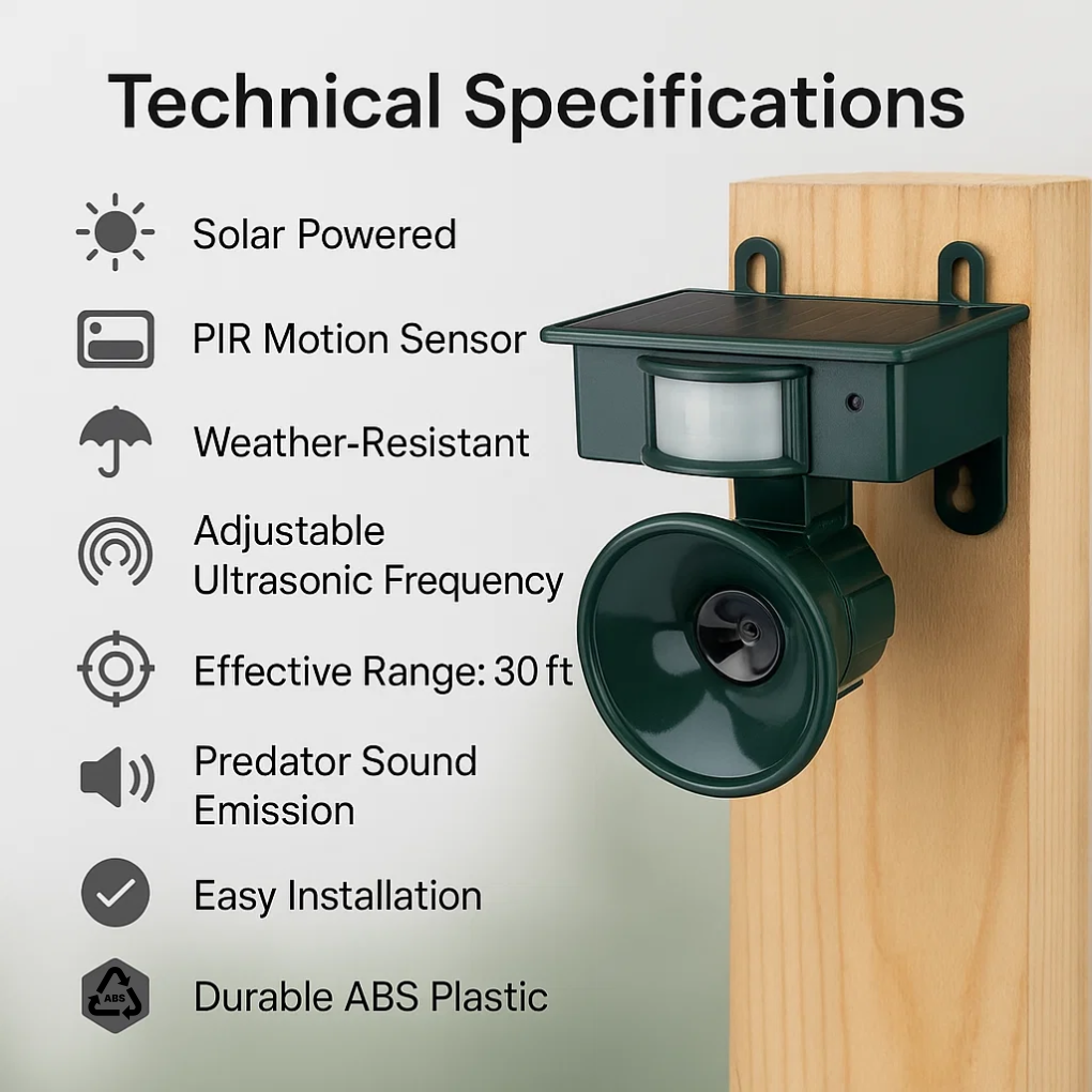 Solar Powered Motion Activated Ultrasonic Bird Deterrent with Adjustable Frequency - Image 4