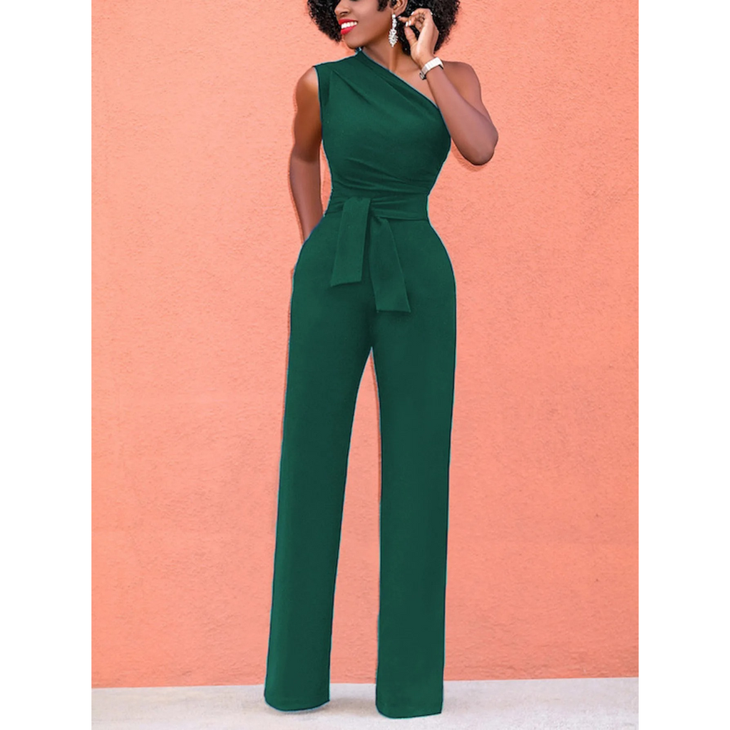 Wide-Leg Short Sleeve Jumpsuit – Belted Waist, Flattering Fit, Elegant One-Piece Outfit