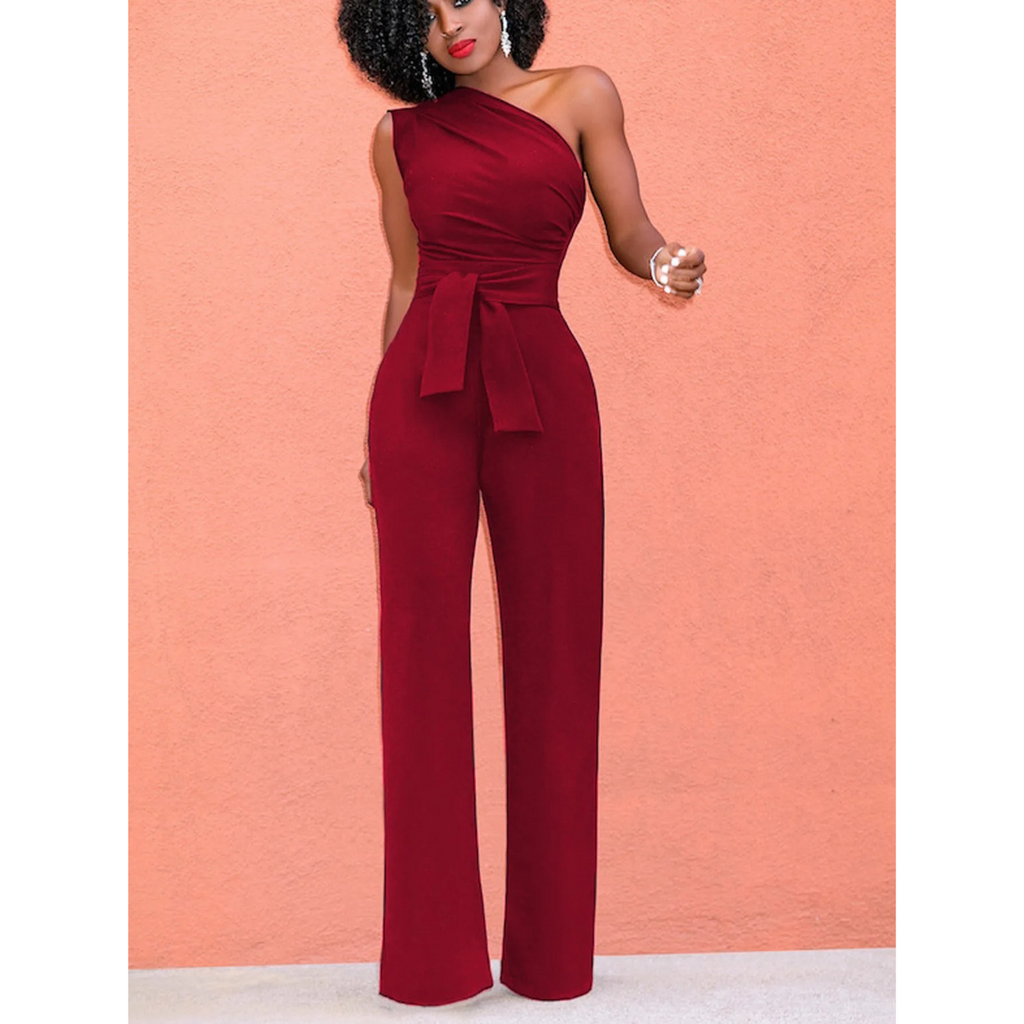 Wide-Leg Short Sleeve Jumpsuit – Belted Waist, Flattering Fit, Elegant One-Piece Outfit