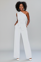Wide-Leg Short Sleeve Jumpsuit – Belted Waist, Flattering Fit, Elegant One-Piece Outfit