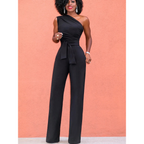 Wide-Leg Short Sleeve Jumpsuit – Belted Waist, Flattering Fit, Elegant One-Piece Outfit