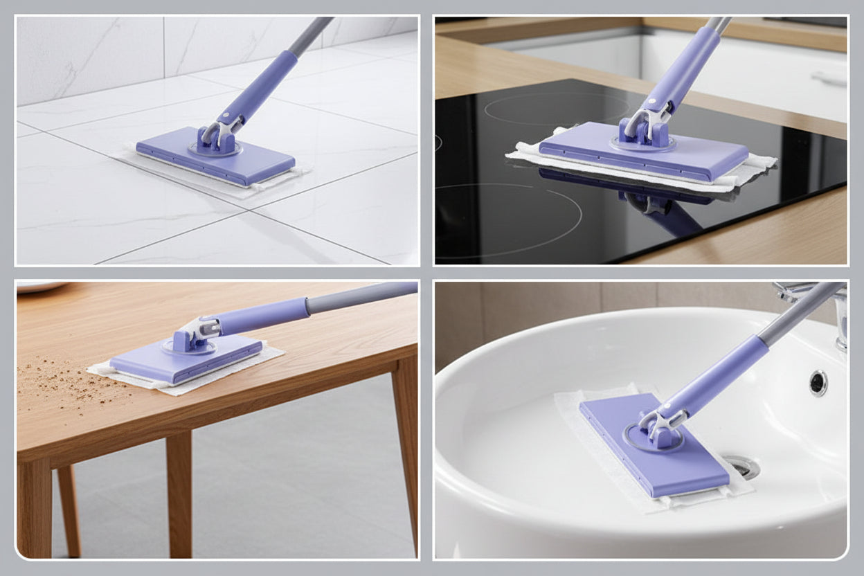 Wet Wipe Cleaning Mop – Hands-Free Mini Mop with 360° Rotation & 10 Disposable Wipes Included | Compact Home Cleaning Tool