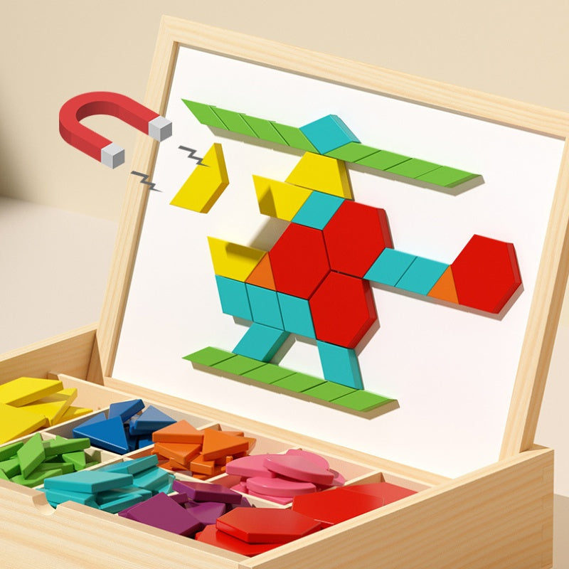 Wooden Magnetic Pattern Blocks Puzzle Set - Kids