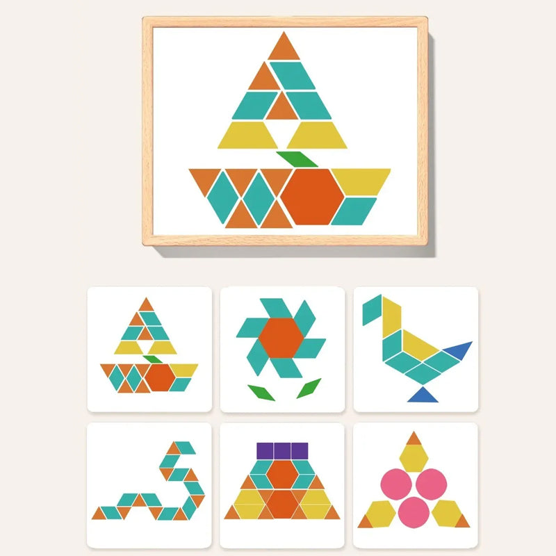 Wooden Magnetic Pattern Blocks Puzzle Set - Kids