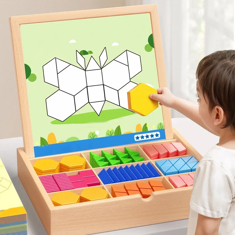 Wooden Magnetic Pattern Blocks Puzzle Set - Kids
