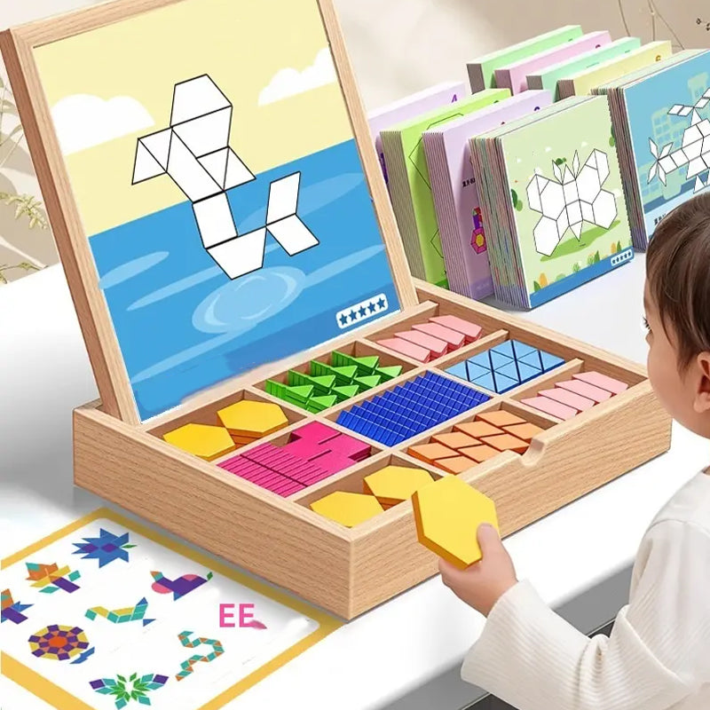 Wooden Magnetic Pattern Blocks Puzzle Set - Kids