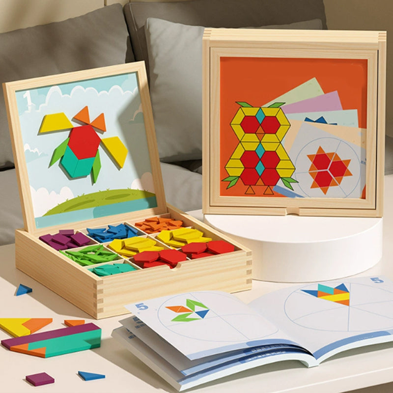 Wooden Magnetic Pattern Blocks Puzzle Set - Kids