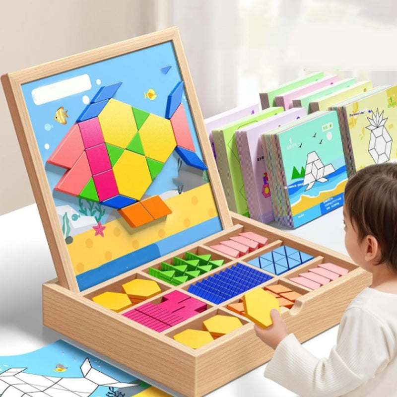 Wooden Magnetic Pattern Blocks Puzzle Set - Kids