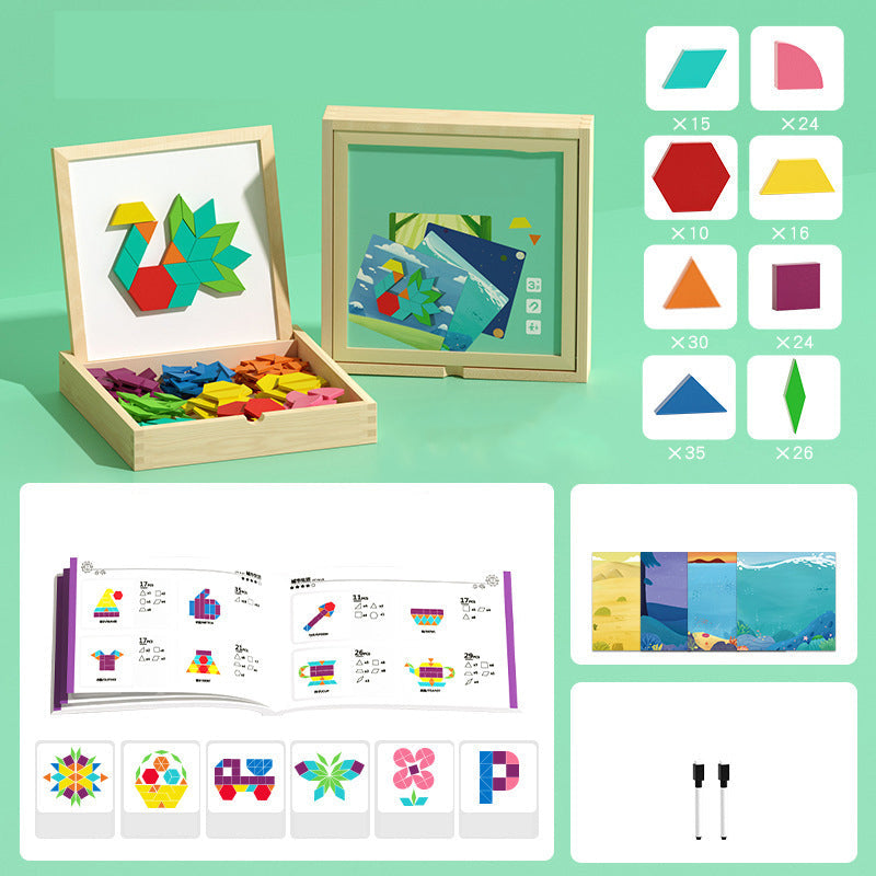 Wooden Magnetic Pattern Blocks Puzzle Set - Kids