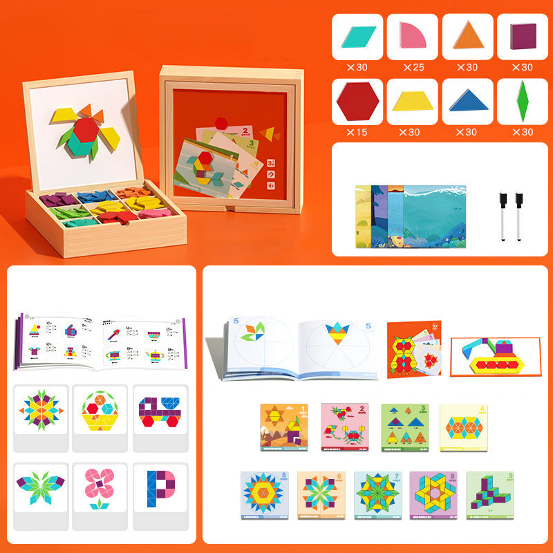 Wooden Magnetic Pattern Blocks Puzzle Set - Kids