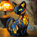 Stained Glass Cat Lamp with LED Night Light Mosaic Glowing Eyes and Vintage Design - Image 2