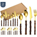 Stainless Steel Flatware Set with Bamboo Handles 24-Piece Cutlery for 6 - Image 1